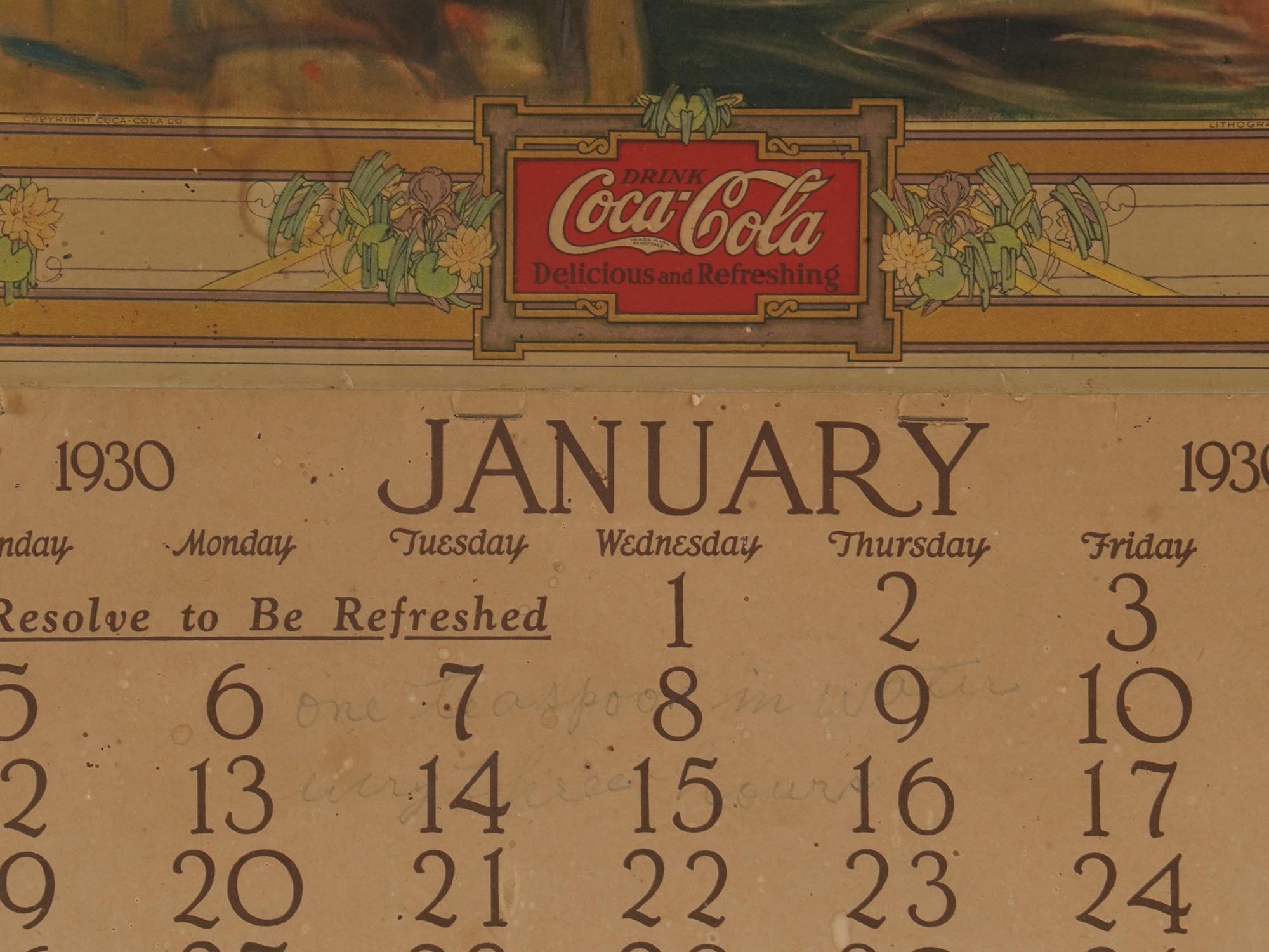 VINTAGE 1930 AMERICAN COCA COLA CALENDAR PIC-2